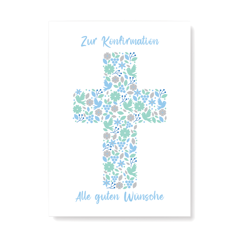 Konfirmationskarte mit Kreuz Motiv in Blau