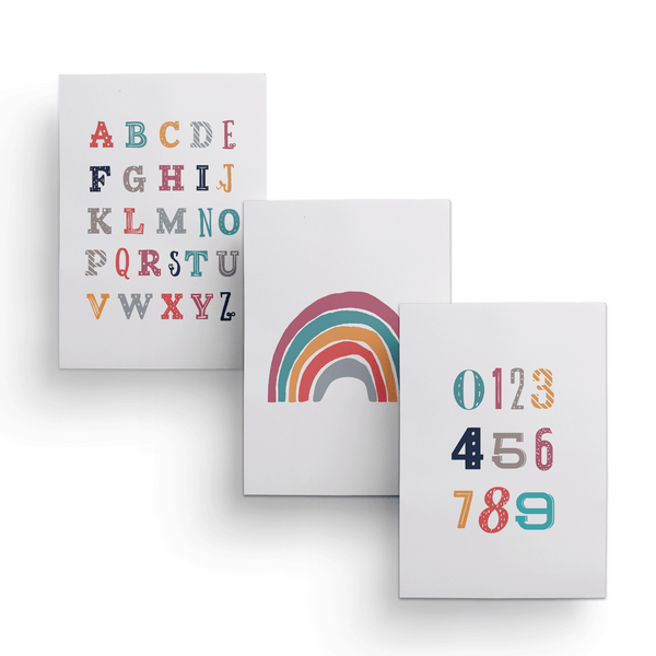 Poster Kinderzimmer mit Regenbogen, Zahlen und Alphabet 