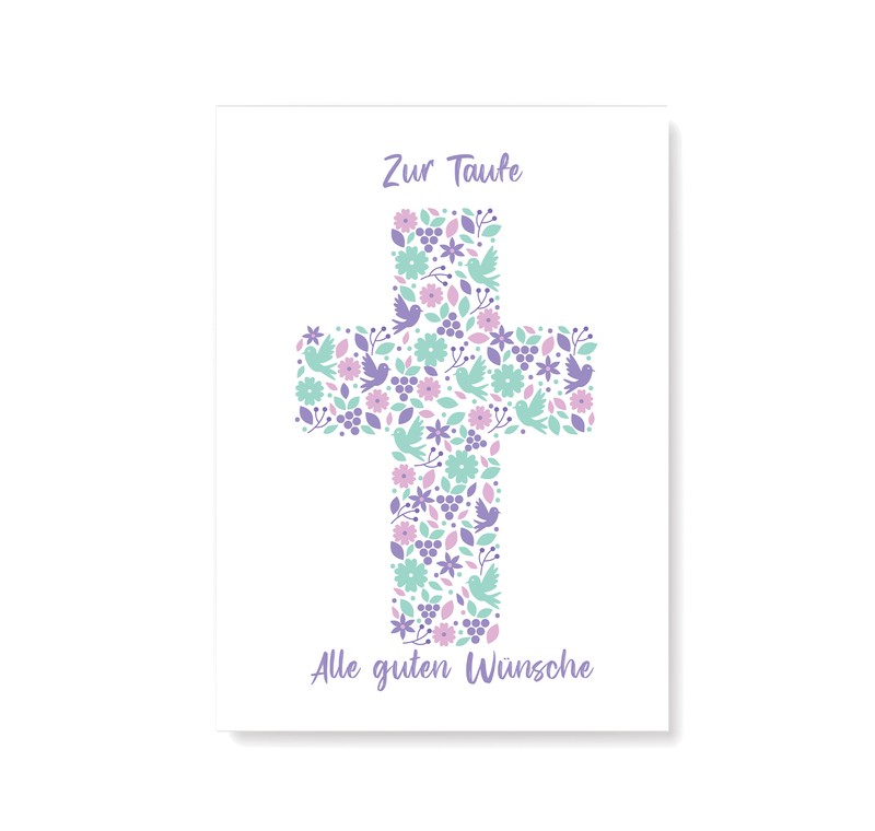 Taufkarte mit Kreuz Motiv in Rosa