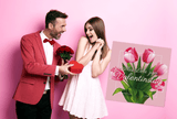 Friendly Fox Valentinstag Karte, 1x Valentinstagskarte mit Umschlag, quadratische Grußkarte zum Valentinstag, Tulpe