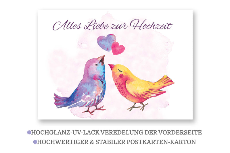 Friendly Fox Hochzeitskarte, 1x Karte zur Hochzeit "Vögel", DIN A6 Klappkarte Alles Gute zur Hochzeit, Grußkarte inkl. Umschlag