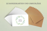 Friendly Fox Dankeskarten Eukalyptus, 12x Dankeschön Karten Eukalyptus, DIN A6 Klappkarte Danke mit Kraftpapier Umschlag